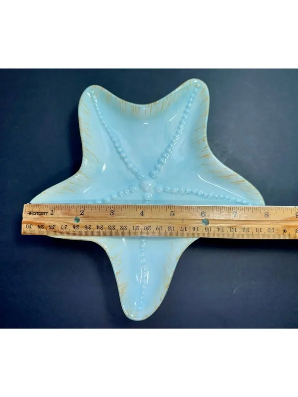 Blue Sky 2007 Starfish Set Of 3 Snack Plate Trinket Dish Beach Decor Aqua 8”